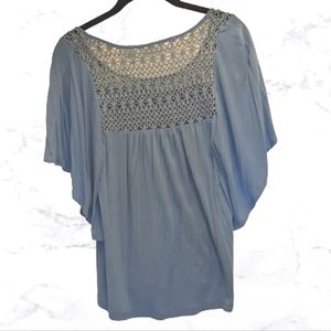 Donating! New York & Company Women's Top Flowy Open Knit Detail Blue Size XS